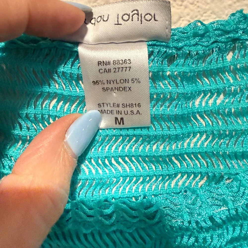 Jordan Taylor Womens Turquoise Blue Mesh Textured Ruched Swim Cover Up Dress‎
